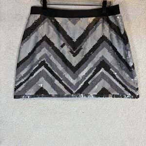 BCBGMaxAzria Chevron Sequin Mini Skirt in Black and Silver